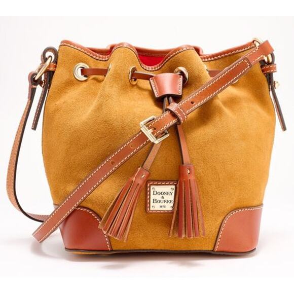 Dooney & Bourke Suede Drawstring Crossbody Olive Crossbody Handbags - Picture 14 of 15